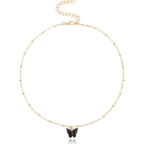 Black Acrylic Butterfly Pendant Necklace for Women Gold Color 2020 Fashion Jewelry Short Necklaces Female Clavicle Chain New
