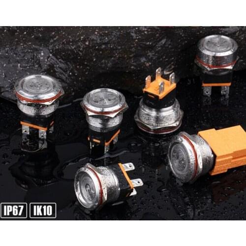 1pcs 22mm / 25mm size Self-locking self-healing stainless steel metal button switch waterproof C-type 15A high-power current