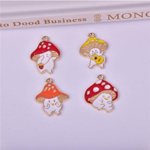 10pcs/pack Lovely Cartoon Mushroom Oil Drop Metal Charms Pendant Earring Bracelet DIY Necklace Jewelry Making