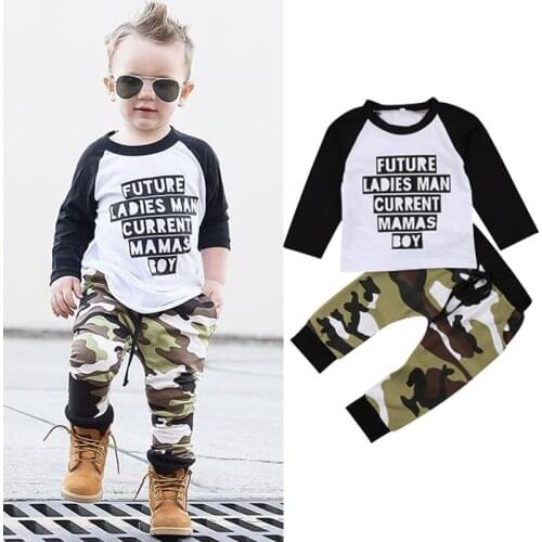 2PCS Kids Baby Boy Clothes MAMAs Boy T Shirt Top + Camouflage Long Leggings Autumn Outfits1-5Years