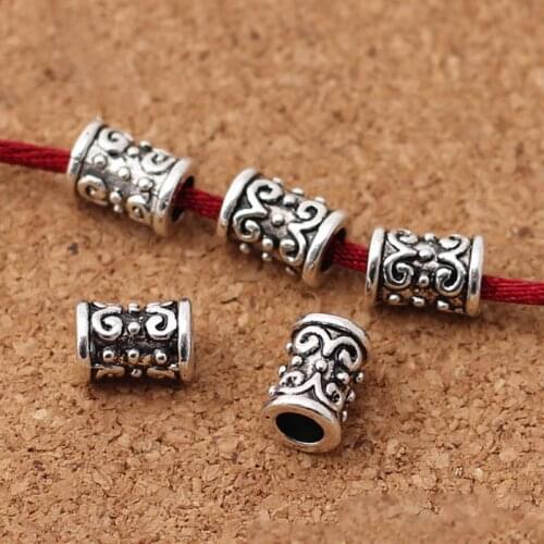 20pcs/lot Retro Craft Cylinder Big Hole Spacer Beads High Quality Metal Tube Charm Beads DIY Women Men Jewelry Making Findings