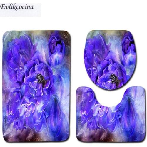 Free Shipping 3pcs Blue Flower Leaf Banyo Bathroom Carpet Toilet U Type Bath Mats Set Non Slip Tapis Salle De Bain Alfombra Bano