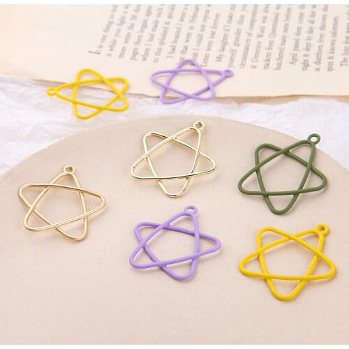 6pcs Japanese sweet hollow five-pointed star Earrings For Women ladies alloy frosted spray paint pendant DIY jewelry materials