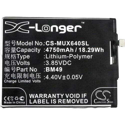 Cameron Sino 4750mAh Battery for Xiaomi 2016001 2016002 2016007 Hydrogen Max Mi Max Dual SIM,BM49
