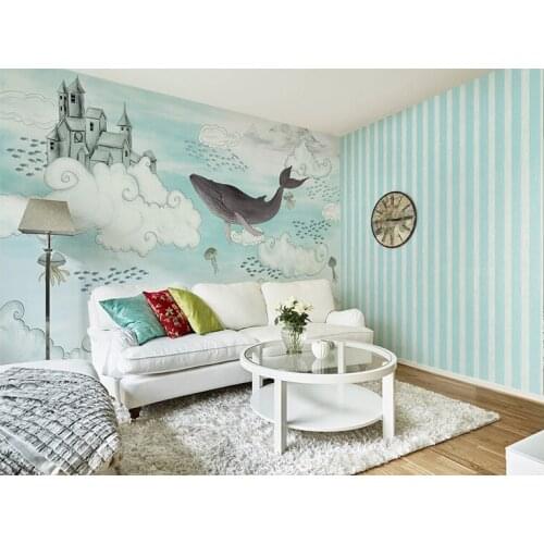Bacal Painted Castle Shark Cloud 3d Cartoon 3d Wall Photo Murals Wallpaper for Kids Child Room Large Papel Mural 3d Wall Mural