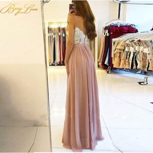 Berylove A Line Blush Evening Dress Spaghetti Straps Flower Printed Satin Split High Waist Long Prom Party Dress vestido
