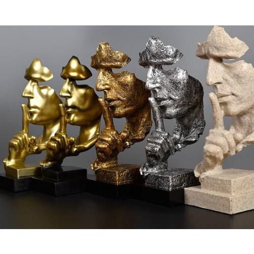 Silence Is Golden Statues for Decoration Nordic Home Living Room Decorations Ornaments Office American Crafts Small Furnishings