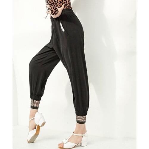 Latin Dance Pants Girls Latin Practice Wear Black White Net Splicing Trousers Cha Cha Samba Rumba Training Clothes Kids BL5663