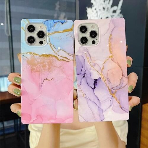 Square Glitter Electroplating Purple Pink Marble Phone Case For iPhone 12 11 Pro XS MAX XR X 8 7 Plus SE20 ShockProof Back Cover