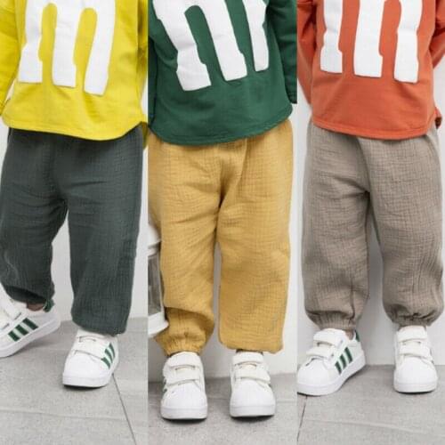 Kids Baby Girl Boy Bottoms Wrinkled Cotton Pant Retro Bloomers Casual Trousers 6 Solid Color