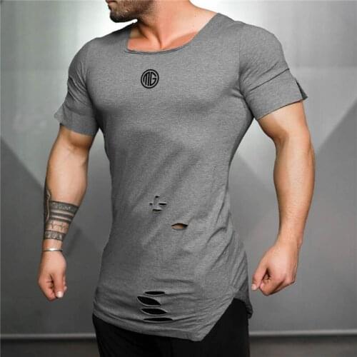 Brand New Mens Vintage T shirt Cotton Ripped Hole Hip Hop T-shirt Men Fashion Casual Top Tee Men Sportswear Fitness Tshirt
