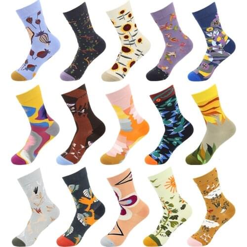 Harajuku Cotton Socks Women Retro Funny Socks Happy Design Graffiti abstract painting Socks Woman Men Skateboard Unisex Socks