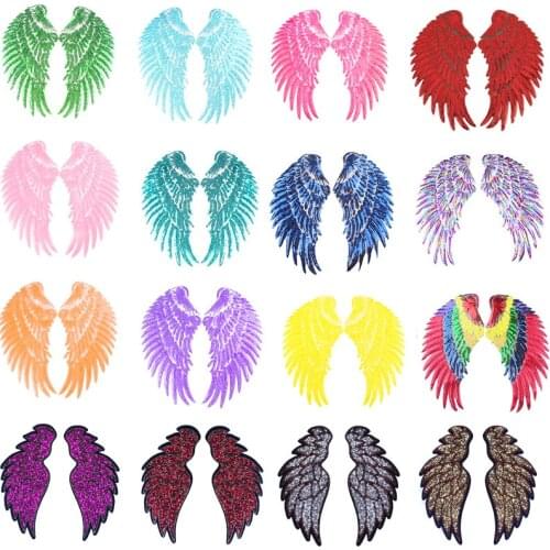 Pulaqi Wings Sequined Patches For Clothes Large Angel Wings Patch Colorful Sew-on Accessories Sewing Jacket Supply Appliques DIY