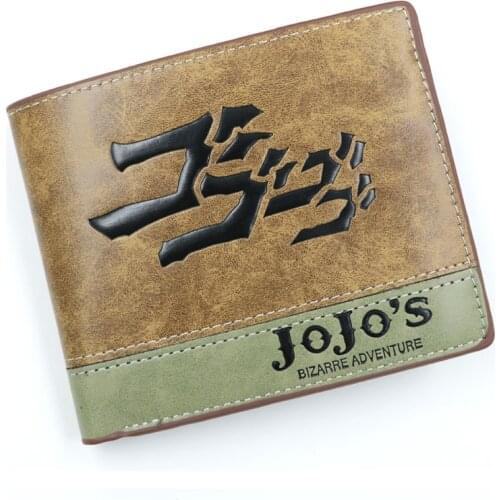 Anime JoJo Bizarre Adventure Khaki PU Leather Wallet with Zipper Coin Purse