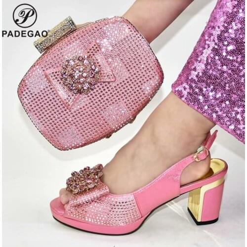 Leather Nigerian Ladies Shoe and Bag Set Italian Party Shoes and Bag in Pink For Royal Wedding Party 2020 Special Style