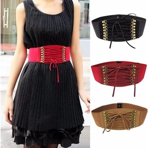 Hot Sales Women Fashion Wide Elastic Stretch Belt Tassel Lace Up Corset Waist Waistband