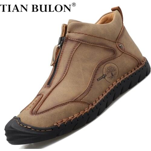 Fashion Men Leather Boots Mens Warm Fur Snow Boots Winter High Quality Split Leather Comfortable Ankle Men Warm Boots Size 48