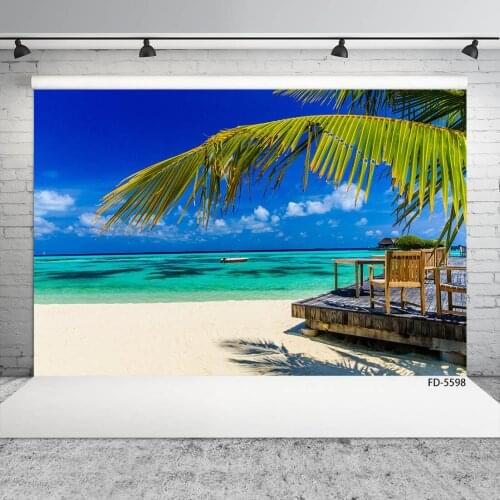 Beach Boat Sea Tree Photo Backdrop Computer Printed Background for Children Baby Portrait Scenic Photoshoot Photography Props