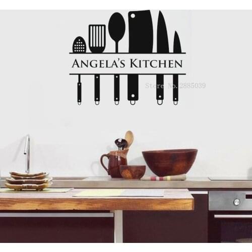 Kitchen Wall Decal Custom Name Decal Kitchen Utensil Wall Art Personalized Kitchen Stickers Wall Decal Decorative Art LL133