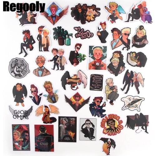 38pcs Good omens Cartoon scrapbooking Stickers packs Waterproof Skateboard Suitcase Guitar Graffiti decals pasters Kid Toy