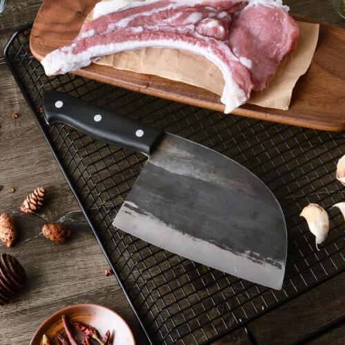 Butcher Knife Full Tang Handmade Forged Chef Knife High Carbon Clad Steel Kitchen Knife Meat Cleaver Filleting Slicing Broad
