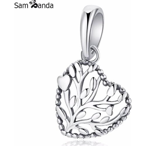 Authentic Original 100% 925 Sterling Silver Charm Love Tree Dangle Charms Crystal Fit Pandora Bracelet Fine Jewelry