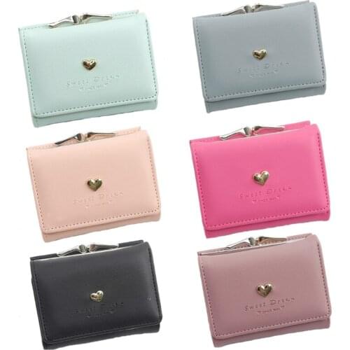 Q1FA Women Sweet Heart Small Wallet Faux Leather Short Coin Purse Card Holder Pocket