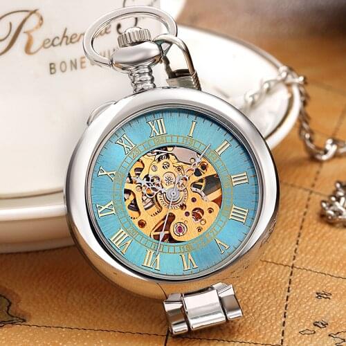 Retro Mechanical Pocket Watch Men Roman Numerals Dial Steampunk Hand Winding Pocket Watches Male Table Stand Clock Gifts