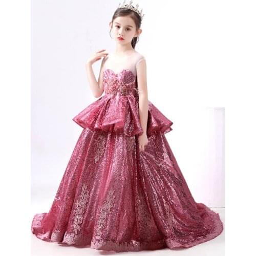 High-end Luxury Girls Dresses Kids Sequins Stitching Catwalk Evening Gowns birthday party Dress for girls Vestidos Y2710