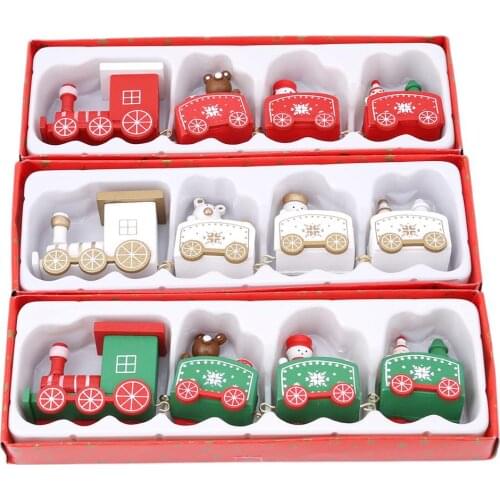 Christmas Gift Children Kids Mini Wood Train Set Decoration Wooden Train Model Car New Year Xmas Montessori Baby Toys for Kids