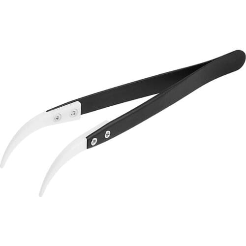 ANENG Stainless Steel Handle Ceramic Heat Resistant Tip Curved Tips Tweezers Silver
