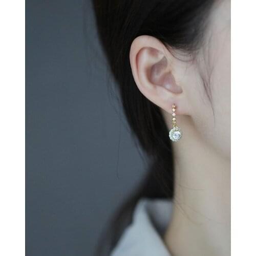 925 sterling silver earring fashion Round zircon flowers short pendant drop earring temperament sweet wild female girl ear jewel