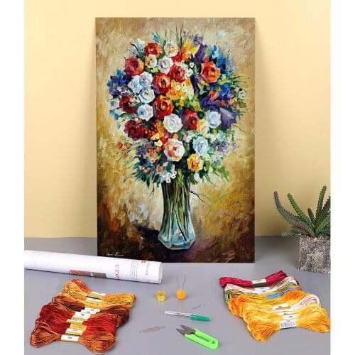 Favorite Flowers Printed Fabric 11CT Cross-Stitch Patterns Embroidery DMC Threads Handiwork Handicraft Painting Wholesale
