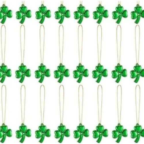 12/24 Pcs 3cm St Patricks Day Shamrocks Ornaments Plastic Clover Pendant Tree Hanging Decor Irish Festival Tree Drop Ornaments