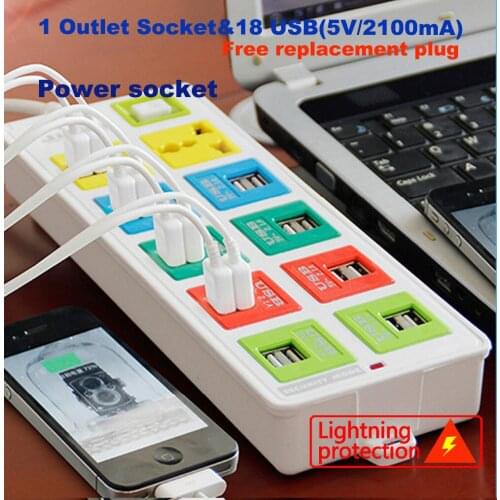 Smart power socket plug 1 Outlet & 18 usb socket with EU UK US Power Strip socket
