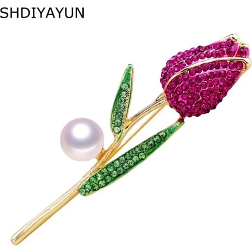 SHDIYAYUN 2019 Pearl Brooch Natural Freshwater Pearl Tulips Brooch Simple Pins for Women Jewelry Womens Accessories Mother Gift
