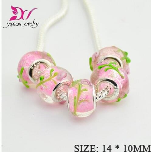 10Pc Fashion Light Pink Color Classic Glass Bead European Beads Fit Charm Bracelet Bangles Necklace cabochon stone TK040
