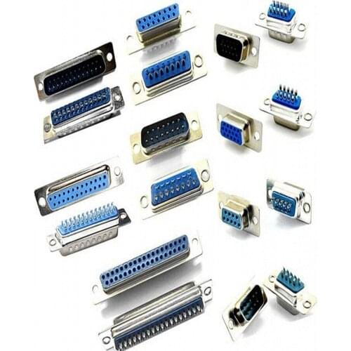 100Pcs DB9 DB15 DB25 DB37 Hole/Pin Female/Male Blue Welded Connector RS232 serial port socket DB D-SUB adapter 9/15/25/37 pin