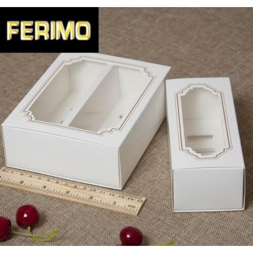 20pcs 2/5/10 Holes White Kraft Paper Macaroon Box 3 Size Packaging Drawer Box With PVC Window Wedding/Birthday Party Gift Box