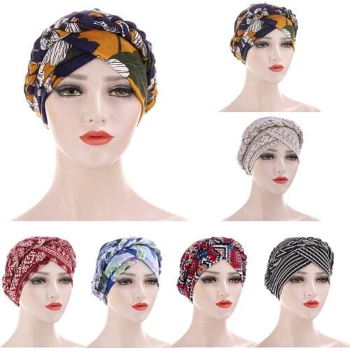 2020 Hijabs Headwear Cap African Style Muslim Turban Hair Accessories Women Print Braided Bandanas Headscarf Hair Loss Hat New