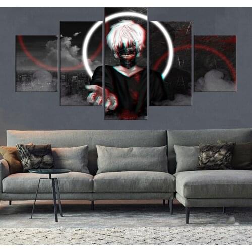 5 Panel Tokyo Ghoul Kaneki Ken Anime Posters Canvas Wall Art HD Pictures Decoration Living Room Accessories Home Decor Paintings