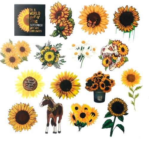 50PCS Plant Beautiful Yellow Sunflower Stickers For DIY Stationery Laptop Skateboard Guitar Sun Flower Decals Sticker Graffiti