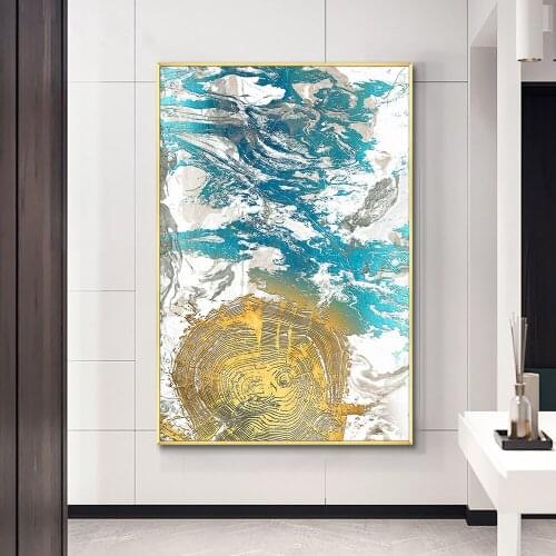 Abstract Blue With Gold Paintings 100% Hand Painted Oil Painting On Canvas Fashion Modern Wall Art For Living Room Home Decor