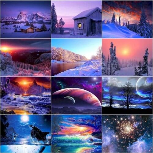 GATYZTORY 5D Diamond Painting Landscape Mountain Diamond Embroidery Sale Sunset River Outer Space Rhinestones Mosaic Wall Art