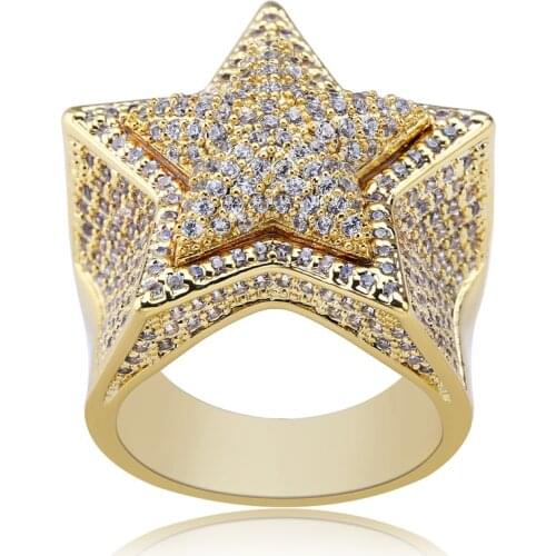 Bling Mens Rings Fashion Hip Hop Jewelry New Arrival Iced Out Five-Pointed Star Micro Pave Zircon Rings for Men Women