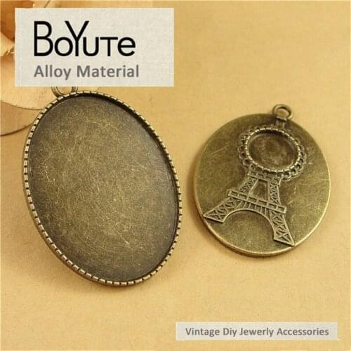 BoYuTe (20 Pieces/Lot) 40*30MM Cabochon Bese Vintage Style Antique Bronze Plated Metal Pendant Bezel for Jewelry Materials