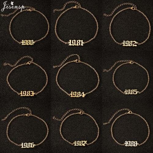 Jisensp Year Number 1980-2000 Digital Anklet Birthday Year Anklet Leg Bracelet Fashion Jewelry for Women Men Birthday Gift