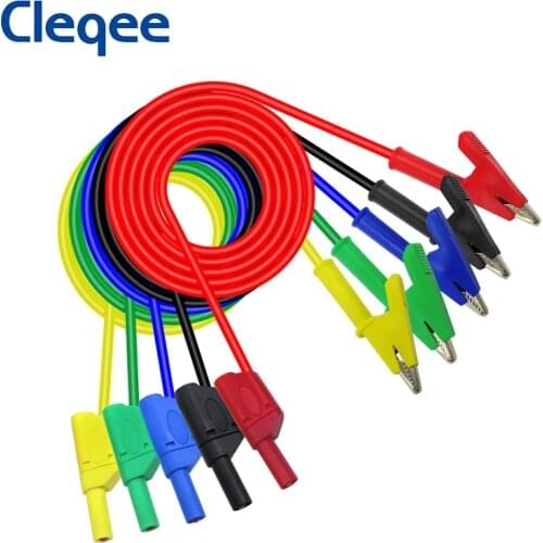 Cleqee P1018A 4mm Banana Plug to Alligator Clip Test Leads Crocodile Clamps Multimeter Test Wire 1M Cable 1000V 15A 5pcs/set