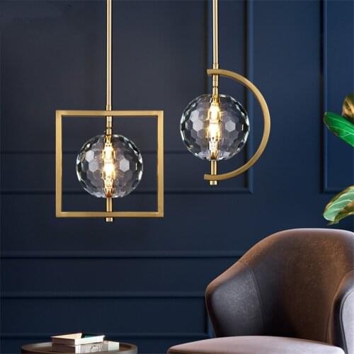 Designer geometric crystal pipe black pendant lights bedroom bedside lamp luxury modern restaurant LED metal hanging fixtures