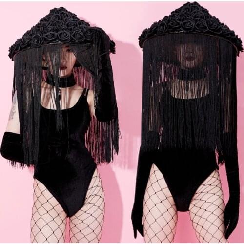 Jazz Costumes Retro Black Bodysuit Sexy Outfits For Woman Nightclub Dj Dancer Stage Clothes For Singers Pole Dance Wear DT1368